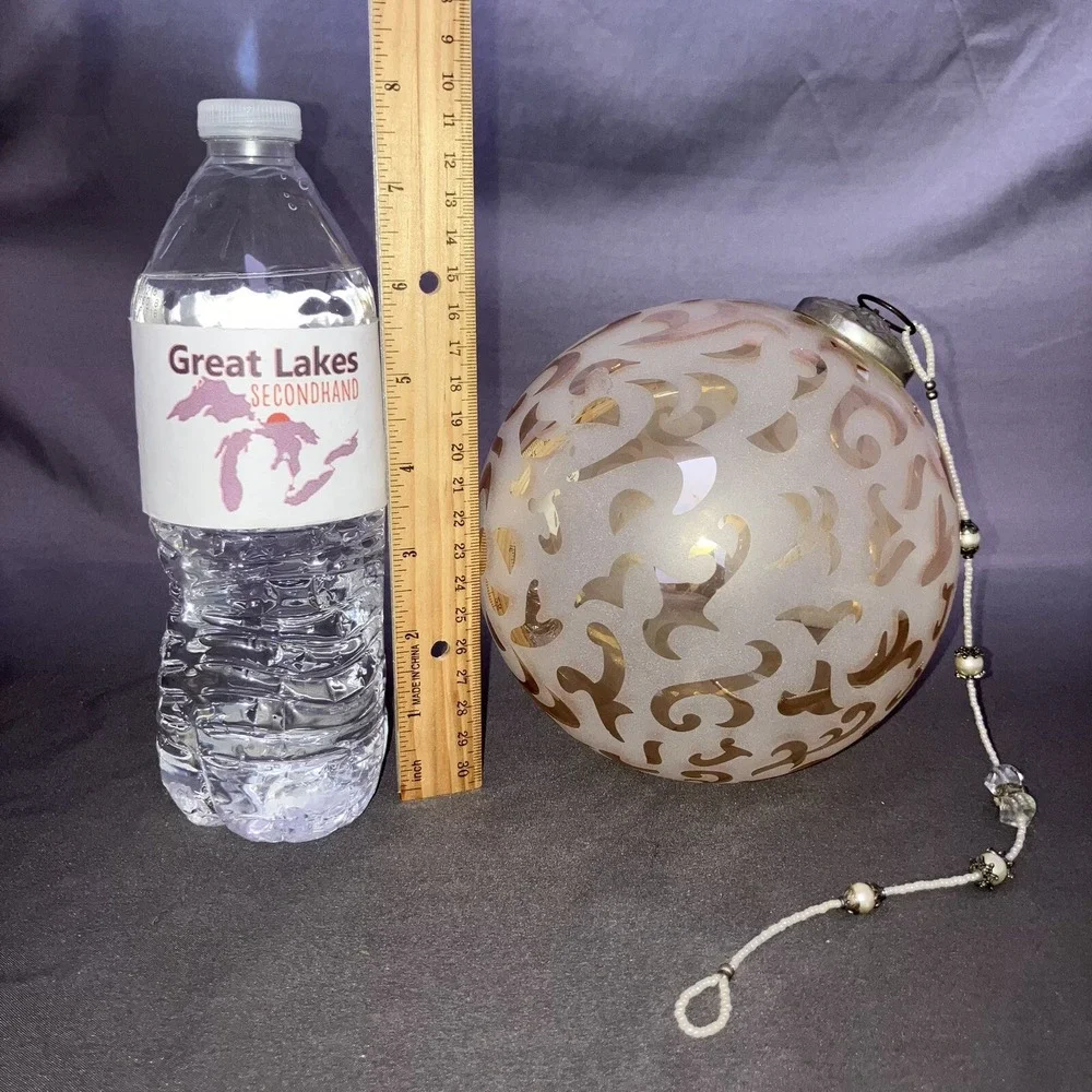 Large Swirls Frosted Glass Ornament Bulb /‎ Swirls / With Beaded Hanger